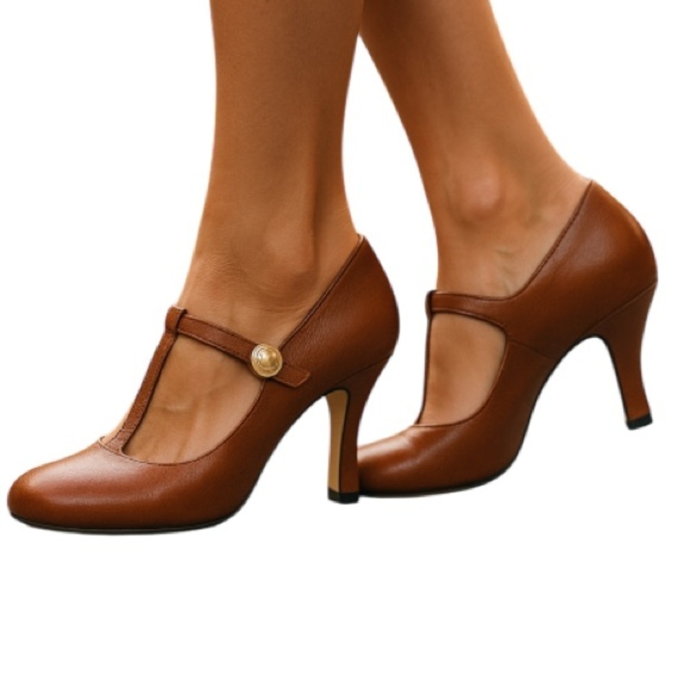 CHARLOTTE RUSSE Ashley Rusty Brown T-Strap Platform Pumps Shoes Heels Size 8